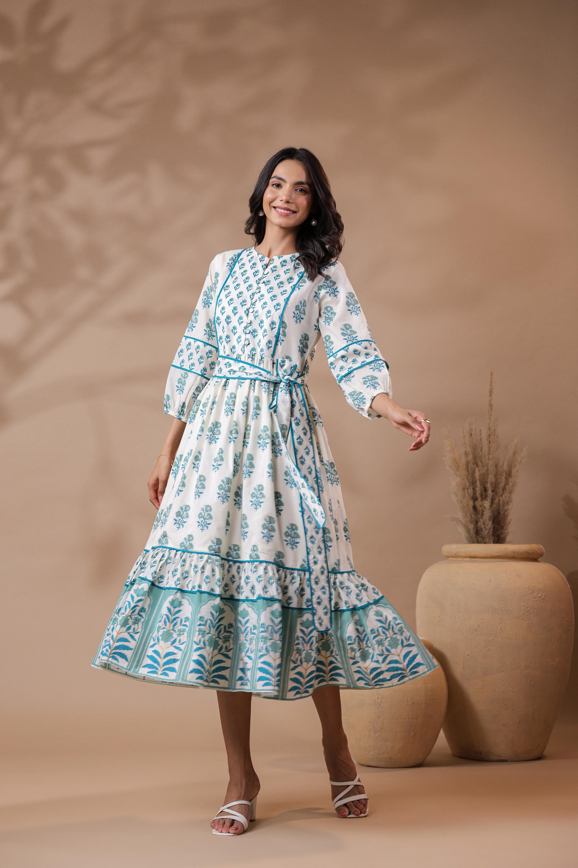 ワンピース 70s ANOKHI Indian Cotton Dress Anokhi 1970's Vintage Peacock Floral Indian Cotton Gauze