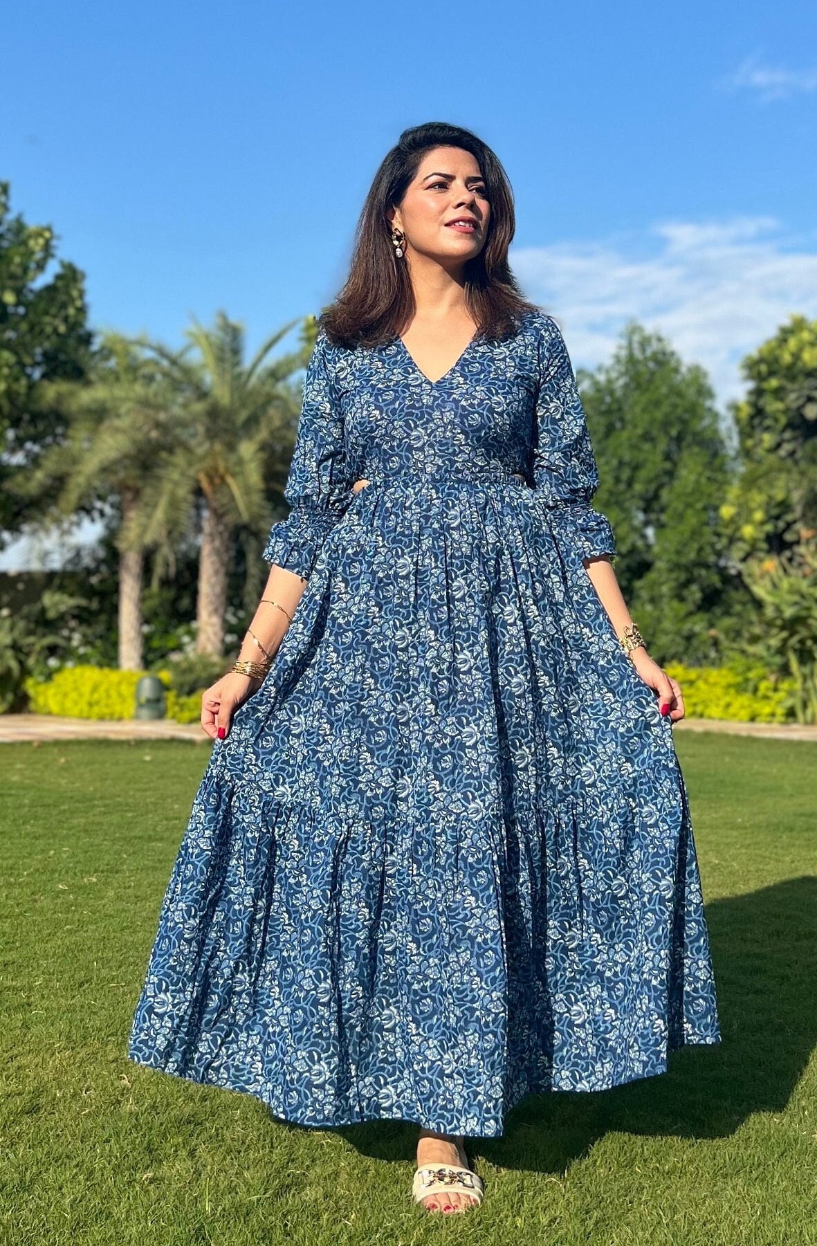 Handblock Print Cotton MAXI Tier Dress Summer Cotton Dress