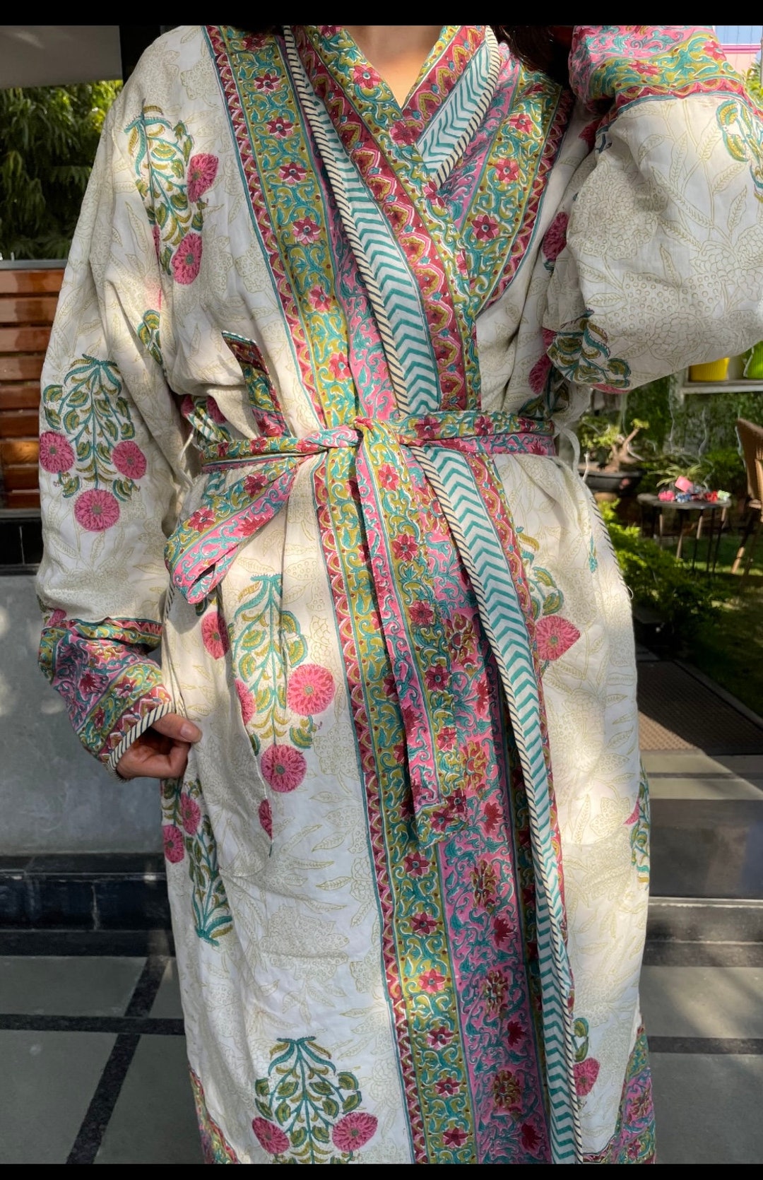 Handblock Print Reversible Quilted Robe| Jaipuri Print Free Size House ...