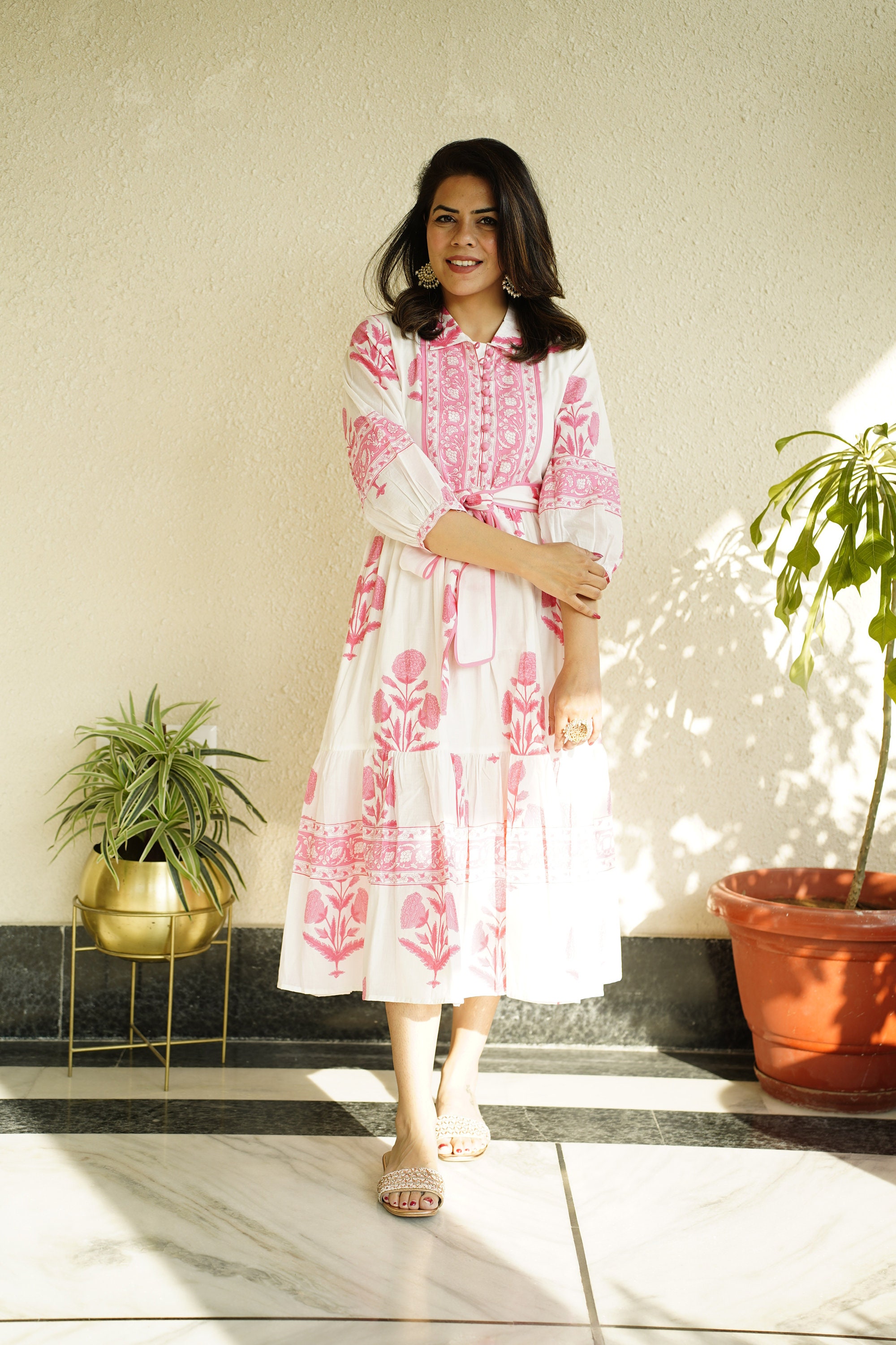 Printed Long Linen Tunic Dress - Pastel