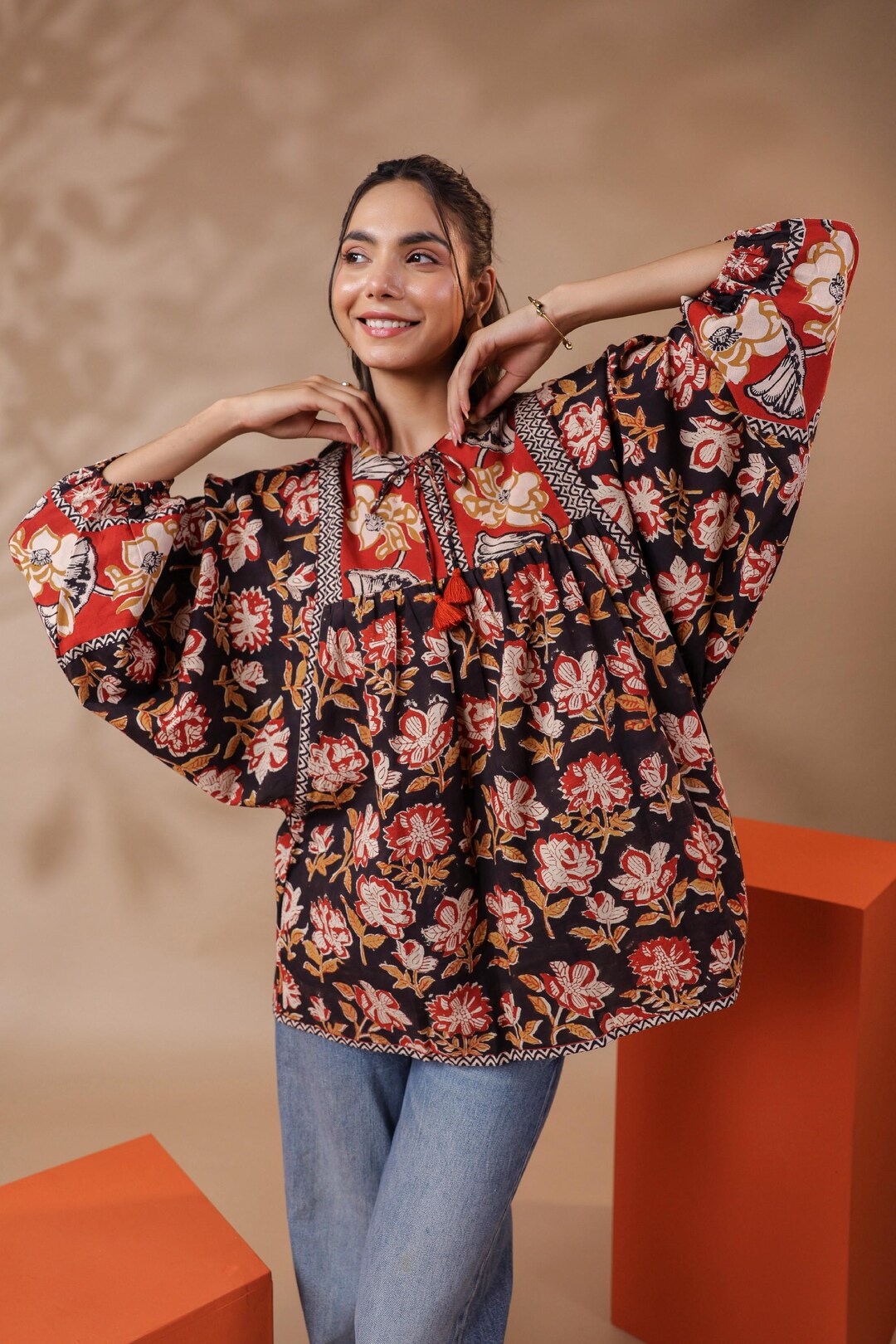 IMTRA FASHION Puur Katoenen Kurta-Broek En Dupatta-Set Voor Dames Met Indiase Print (Blauw-XX-Groot