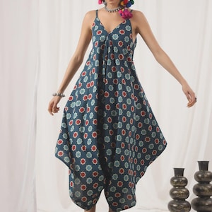 Hand Block Print Cotton jumpsuit,Summer Spring Style,Free size Boho Chic Handmade Yoga jumpsuit holiday beach adjustable,pocket harem hippie