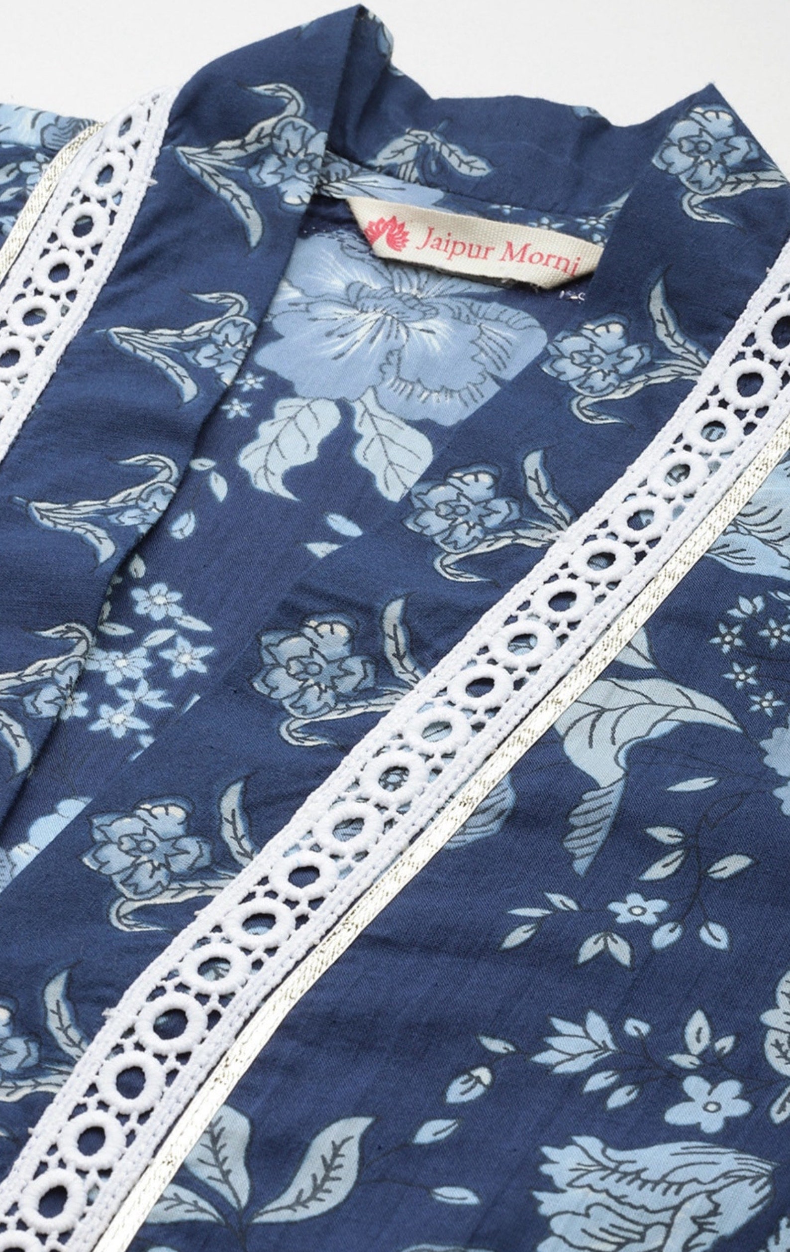 Indian Pichwai - Hand Block Printed Turquoise Blue Kali Kurta With Pant (SET OF 2)