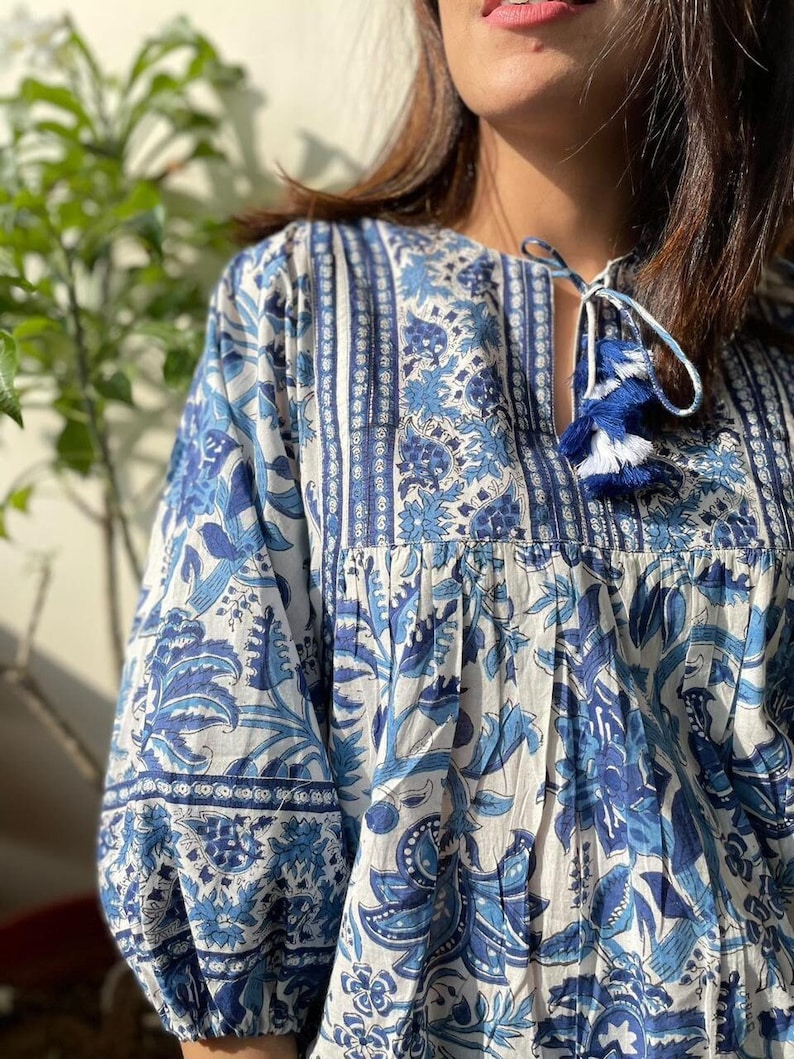 Cotton Slub Classic V-neck Top In Floral Block Print main image 1