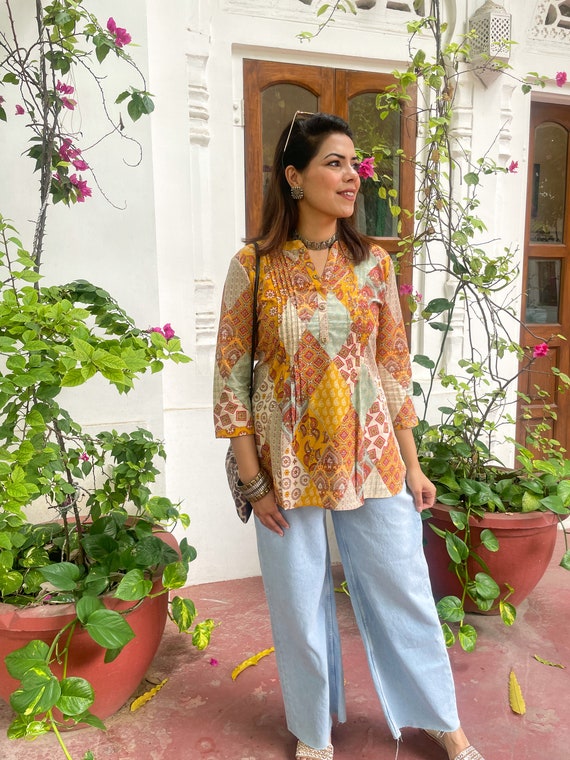 Buy Jaipur Kurti Women Grey Ethnic Motifs Print A-line Cotton Flared Kurta  With Pants online