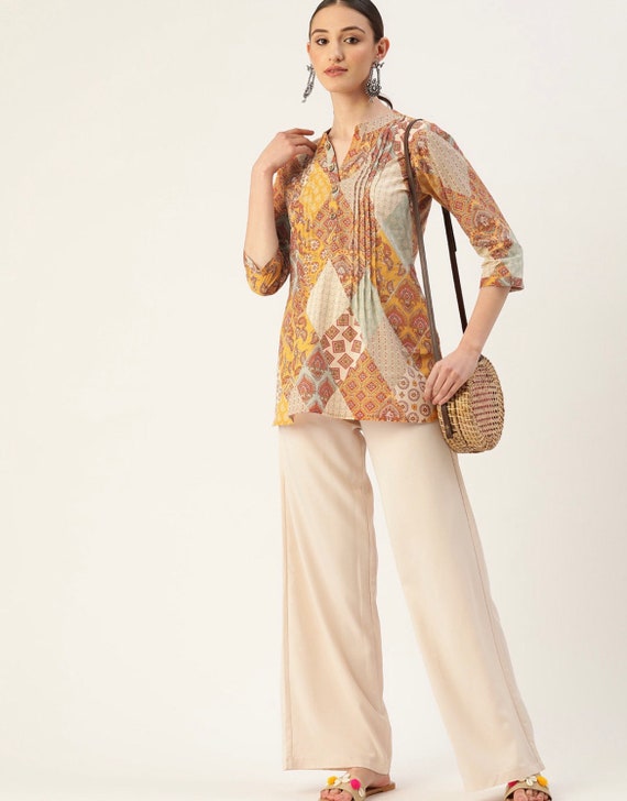 COTLAND Jaipuri Cotton Short Kurti For Women - Floral Print, Breathable & Lightweight