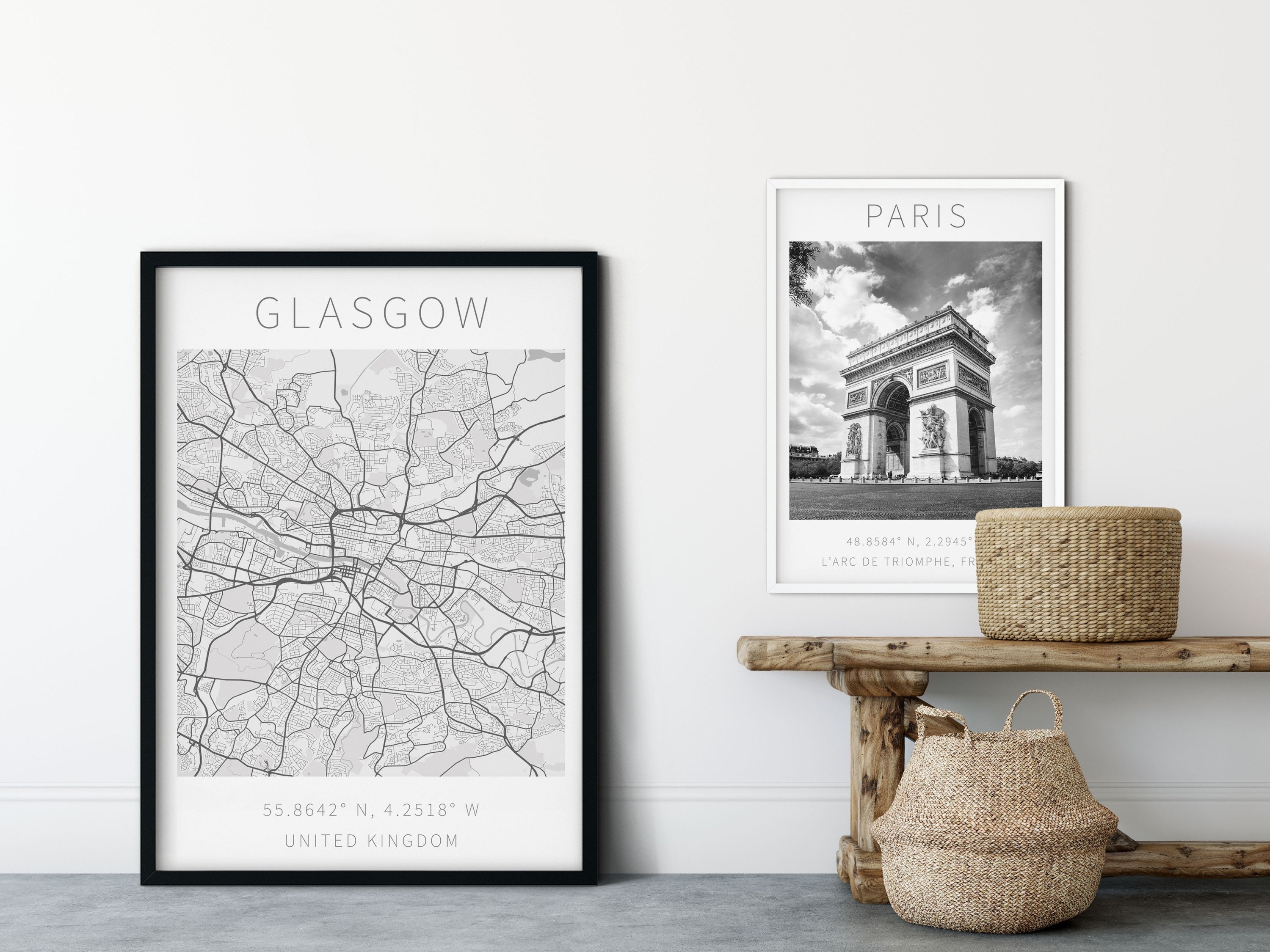Glasgow Framed Map Art Wall Print Scotland Art Glasgow Etsy