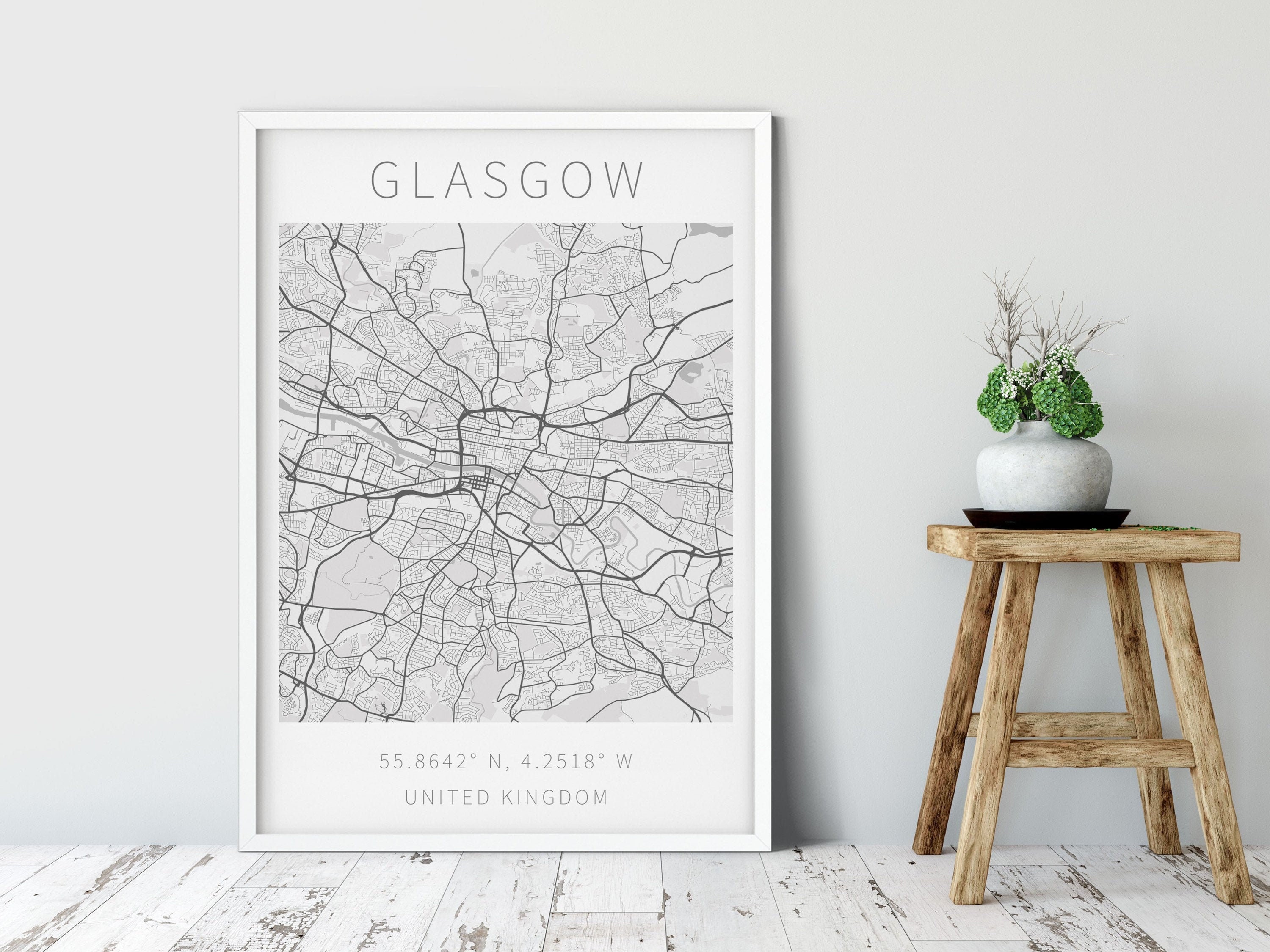 Glasgow Framed Map Art Wall Print Scotland Art Glasgow Etsy