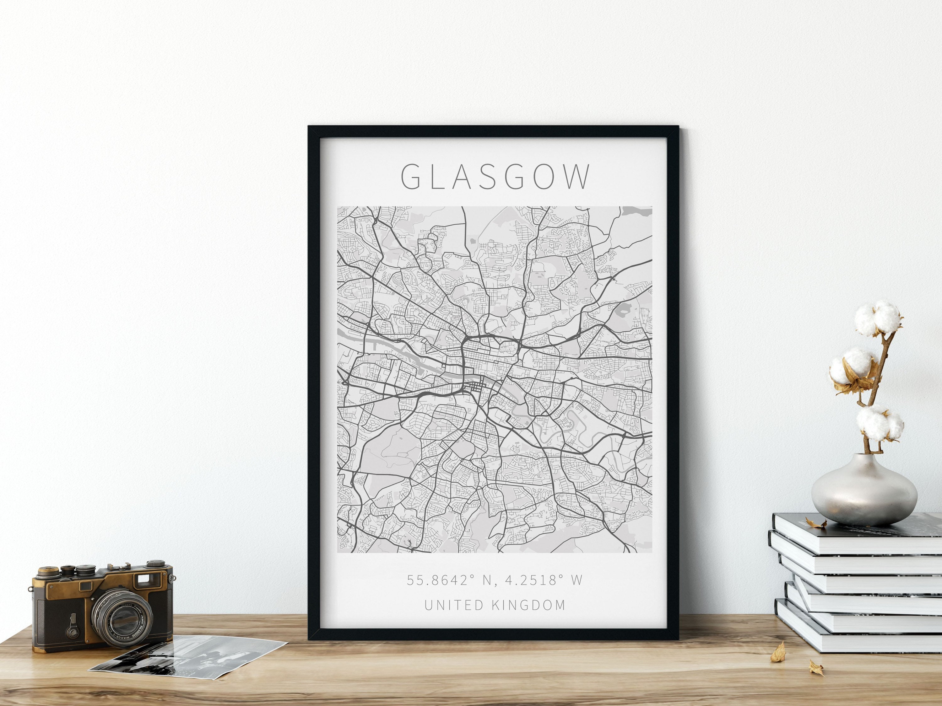 Glasgow Framed Map Art Wall Print Scotland Art Glasgow Etsy