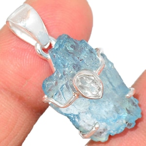 Aquamarine & Herkimer Diamond Pendant, 925 Sterling Silver, Gift For Mom, Birthstone Pendant