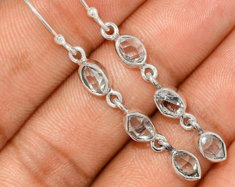 925 Sterling Silver, Herkimer Diamond Earrings, Handmade Jewelry, Gift For Mom, Dangle Earrings
