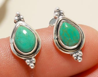 Turquoise Stud Earrings, 925 Silver Studs, Women Stud Earrings, Boho Studs, Sterling Silver Earrings, Pear Studs, Natural Gemstone Studs
