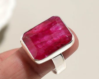 Natural Ruby Ring, 925 Sterling Silver Ring, Cushion Shaped Ring, Statement Jewelry, Handmade Ring, Boho Ring