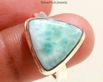 Valuable Larimar Ring, Blue Gemstone Ring, Cluster Ring, 925 Sterling Silver Jewelry, Birthday Gift, Ring For Brides Maid