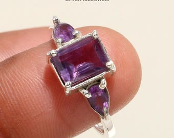 Handmade Square Amethyst Ring, 925 Sterling Silver, February Birthstone