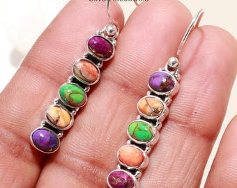 Orecchini con pietre preziose turchesi in rame ostrica, orecchini pendenti e pendenti, gioielli in argento sterling 925, regalo di nozze, orecchini per sorella