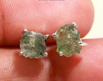 100% naturlig moldavit grov örhänge, certifierad ädelsten, 925 sterlingsilver, handgjorda smycken