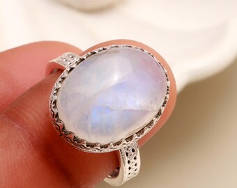 Anello di nozze con pietra di luna / Anello in argento sterling Anello di nozze con pietra di luna / Anello in argento sterling
