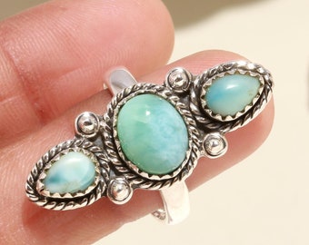 ラリマーリング、925スターリングシルバーリング、ドミニカ産ラリマー