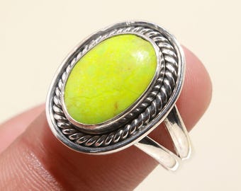 Green Turquoise Ring 925 Sterling Silver Jewelry | Handcrafted Boho Rings