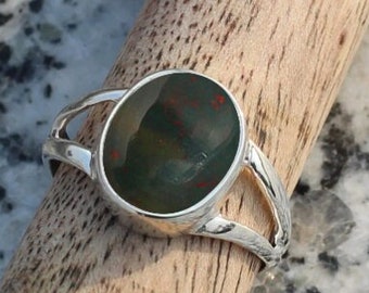 925 Sterling Silver, Natural Bloodstone Ring, Handmade Jewelry, Unique Gemstone Oval Ring, Promise Ring