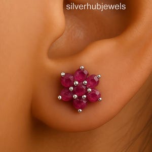 Handmade Natural Ruby Earrings, Red Gemstone Earrings, Stud Earrings, 925 Sterling Silver Jewelry, Wedding Gift, Earrings For Girl Friend