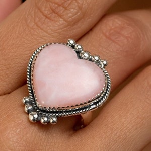 925 Sterling Silver, Natural Pink Opal Gemstone Ring, Handmade Jewelry, Gift For Girlfriend, Promise Ring