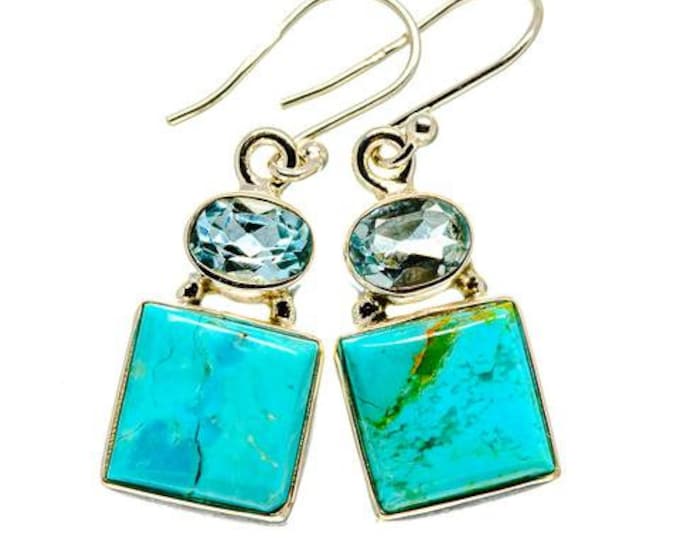 Blue Topaz Natural Gemstone 925 Solid Sterling Silver Handmade Earring Turquoise