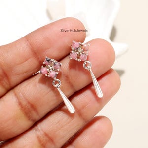 Boucles d'oreilles rares en zoïsite rubis, boucles d'oreilles en pierre précieuse rose, boucles d'oreilles pendantes, bijoux en argent sterling 925, cadeau de mariage, boucles d'oreilles pour maman