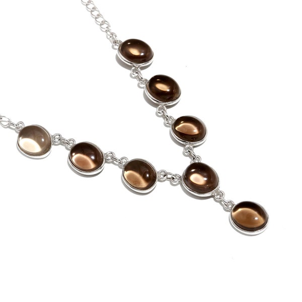 100% Genuine Smoky Quartz Gemstone Necklace, Brown Chain Adjustable Necklace, 925 Sterling Silver Jewelry, Wedding Gift, Necklace For Her