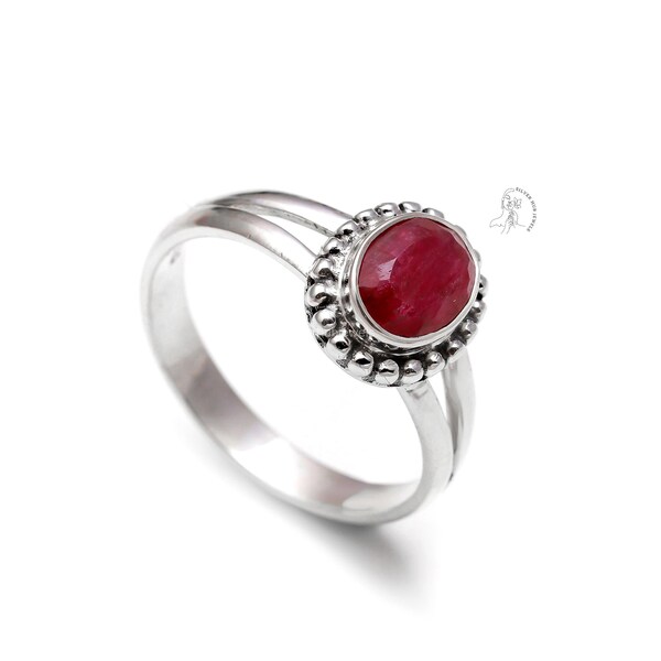 Sparkling Ruby Ring, Gemstone Ring, Red Statement Ring, 925 Sterling Silver Jewelry, Anniversary Gift, Ring For Brides Maid