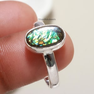 Bague fossile d'ammolite, bijoux en argent sterling 925, conception céleste faite main