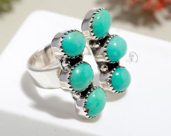 Remarkable Turquoise Ring, Gemstone Ring, Blue Statement Ring, 925 Sterling Silver Jewelry, Anniversary Gift, Ring For Grand Mother