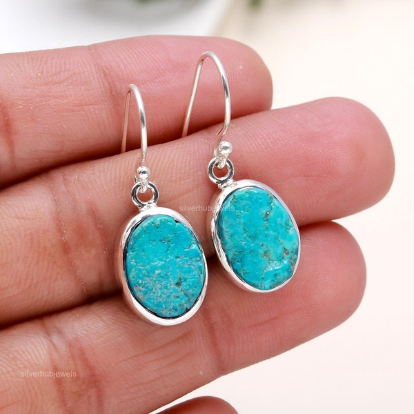 100% Genuine Turquoise Earrings, Gemstone Earrings, Blue Drop & Dangle Earrings, 925 Sterling Silver Jewelry, Wedding Gift, Earrings For Her