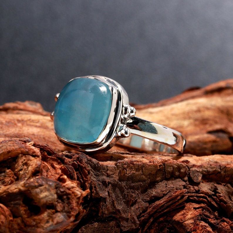 Antique Natural Aquamarine Ring, Gemstone Ring, Blue Statement Ring ...