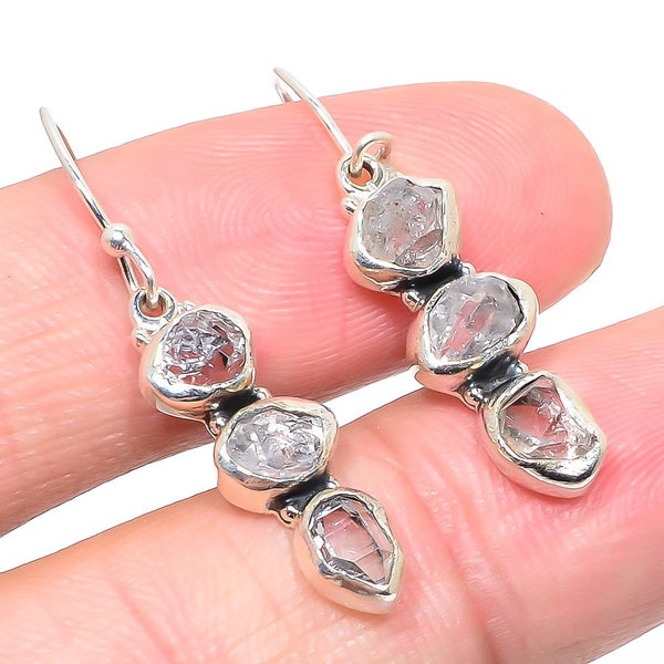 925 Sterling Silver, Natural Herkimer Diamond Earrings, Handmade Gemstone Jewelry, Gift For Her, Birthday Gift