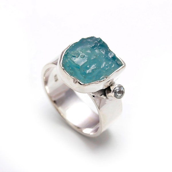 Elegant Apatite Ring, Gemstone Ring, Blue Statement Ring, 925 Sterling Silver Jewelry, Anniversary Gift, Ring For Love