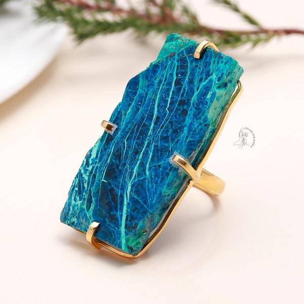 Rare Chrysocolla Ring, Gemstone Ring, Green Band Ring, 925 Sterling Silver Jewelry, Anniversary Gift, Ring For Mother
