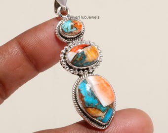 Ciondolo con turchese spinoso in argento sterling 925, gioiello con pietra preziosa a forma di pera