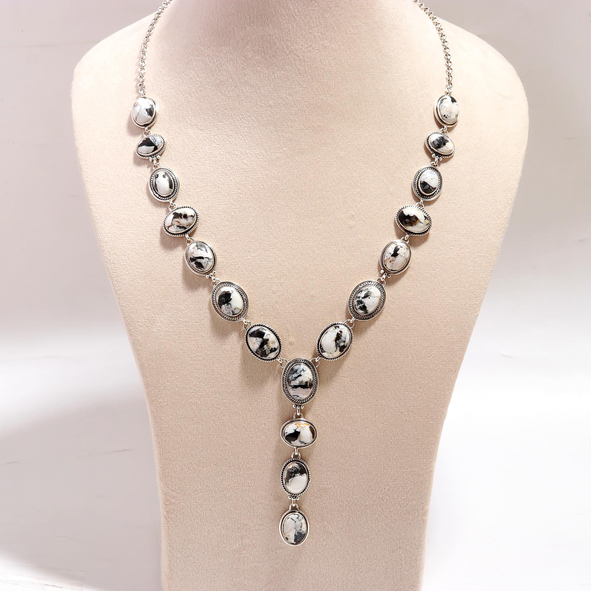 White buffalo turquoise necklace handmade gemstone necklace 925 sterling silver necklace adjustable chain necklace silver jewelry, Gift