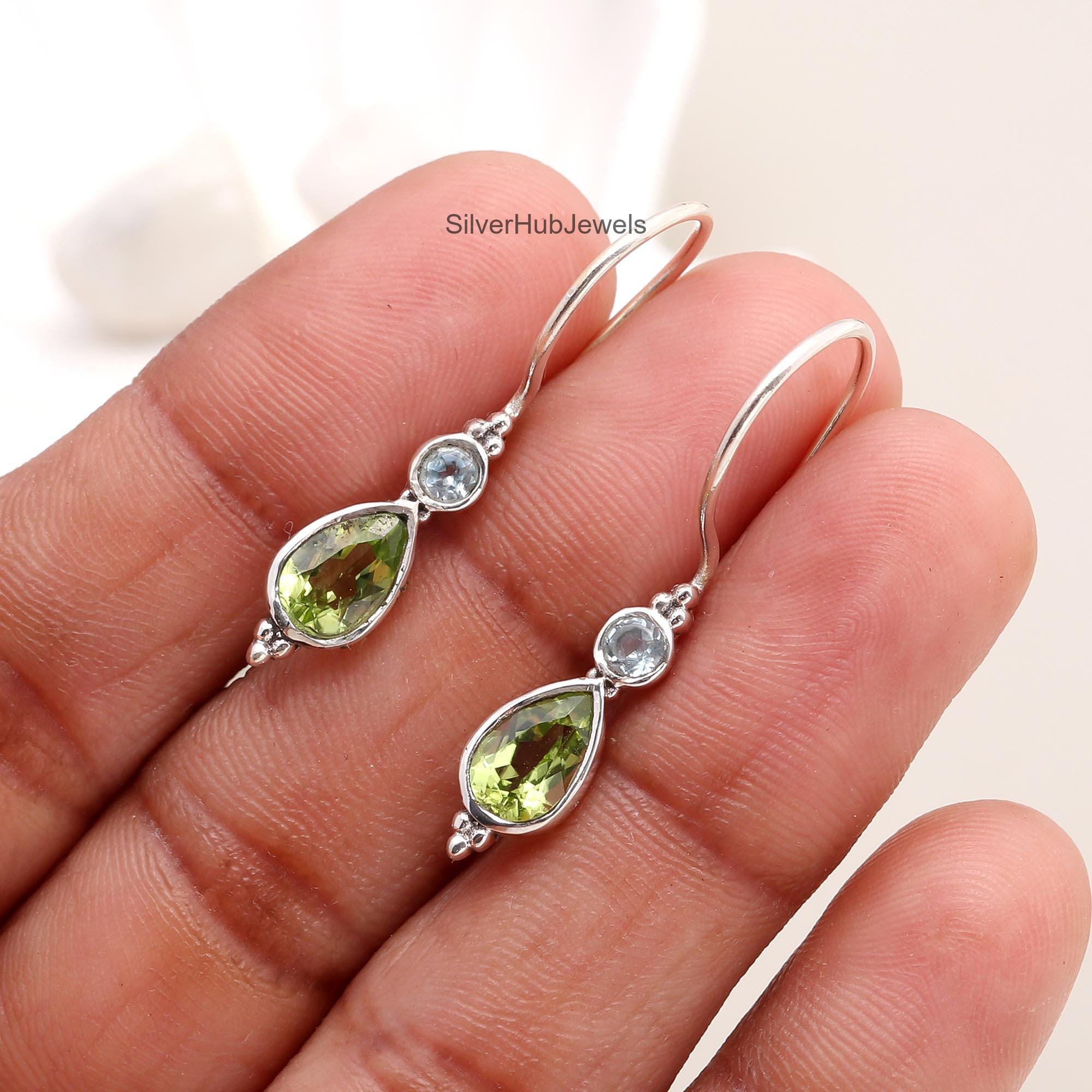 Boucles D'oreilles En Argent 925 Avec Péridot Naturel - 5x7 Mm - Neuf Sans Emballage