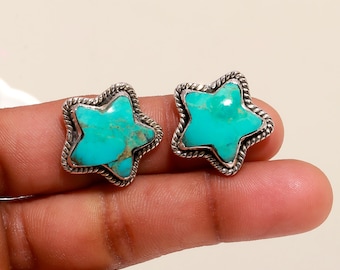 Arizona Turkos Örhängen, Smycken i 925 Sterling Silver, Stjärnformade Örhängen, Handgjorda Örhängen
