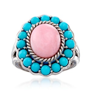 Sleeping Beauty Turquoise & Pink Opal Ring, 925 Sterling Silver, Handmade Jewelry, Unique Ring