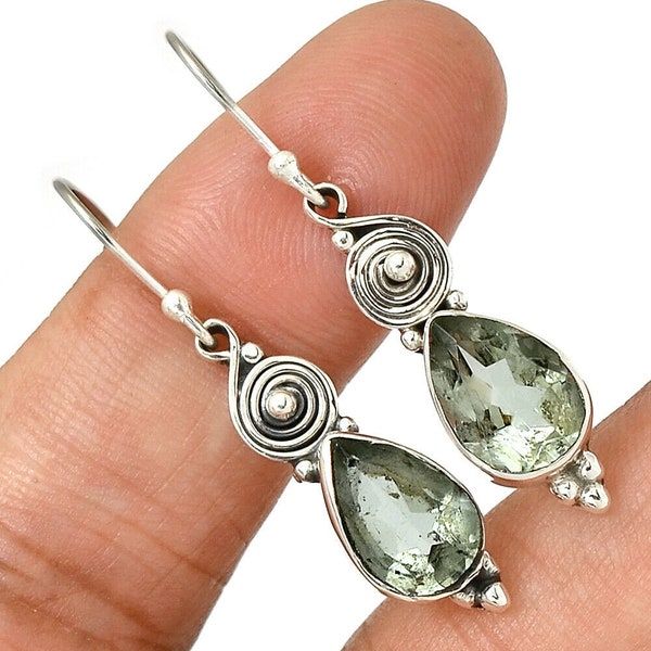 Natural Green Amethyst, 925 Sterling Silver Earrings, Handmade Jewelry, Dangle Earrings, Gift For Her