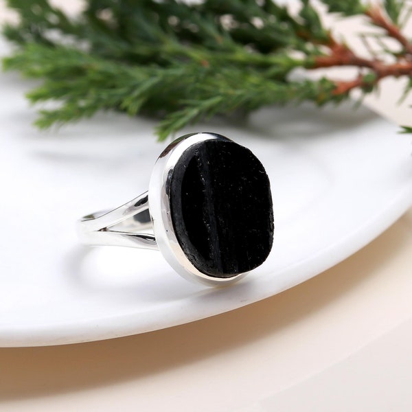 Valuable Black Tourmaline Ring, Gemstone Ring, Black Band Ring, 925 Sterling Silver Jewelry, Engagement Gift, Ring For Wife