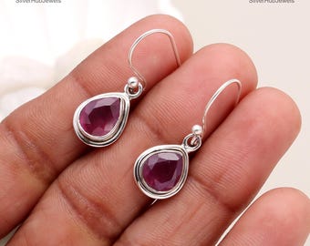 Orecchini pendenti con rubino in argento sterling 925 / regalo di gioielli con pietre preziose rosa