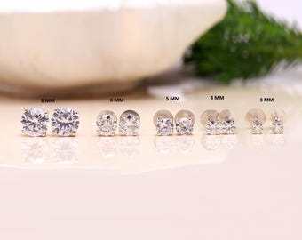 Moissanite Stud Earrings In 925 Silver or Yellow Gold Pair Earrings with Screwback, Earrings for Women & Men, Anniversary Gift