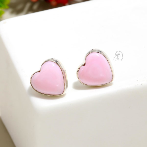 Antique Natural Pink Opal Earrings, Gemstone Earrings, Pink Stud Earrings, 925 Sterling Silver Jewelry, Birthday Gift, Earrings For Wife