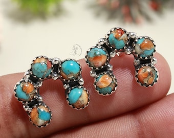Remarkable Copper Turquoise Earrings, Gemstone Earrings, Blue Stud Earrings, 925 Sterling Silver Jewelry, Birthday Gift, Earrings For Mother