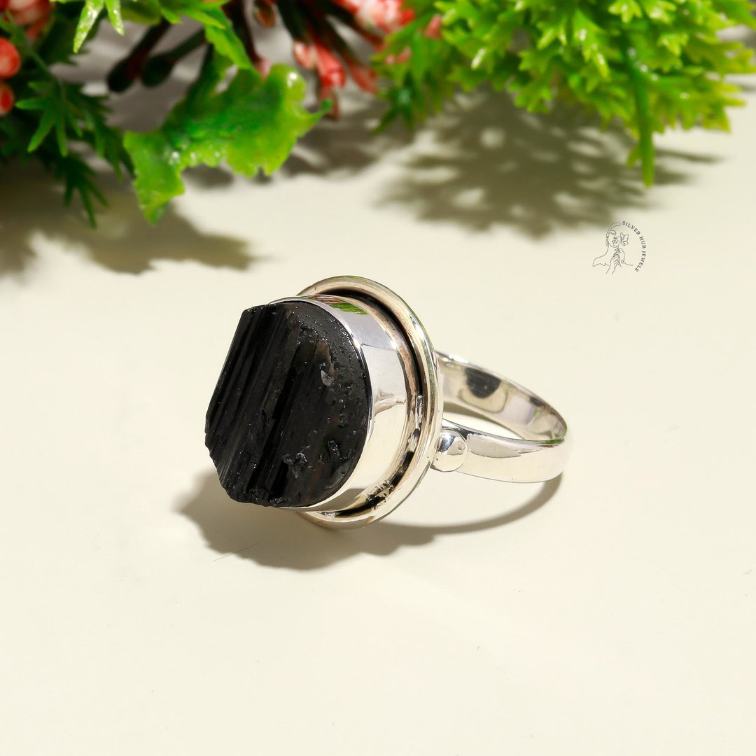Handcrafted Natural Black Tourmaline Ring, Gemstone Ring, Black